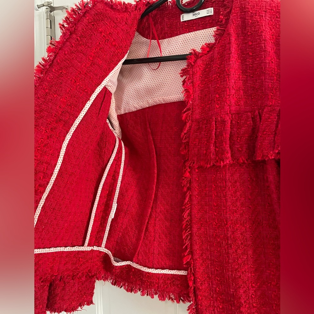 Mango Red Textured Teddy Jacket - Picture 7 of 8